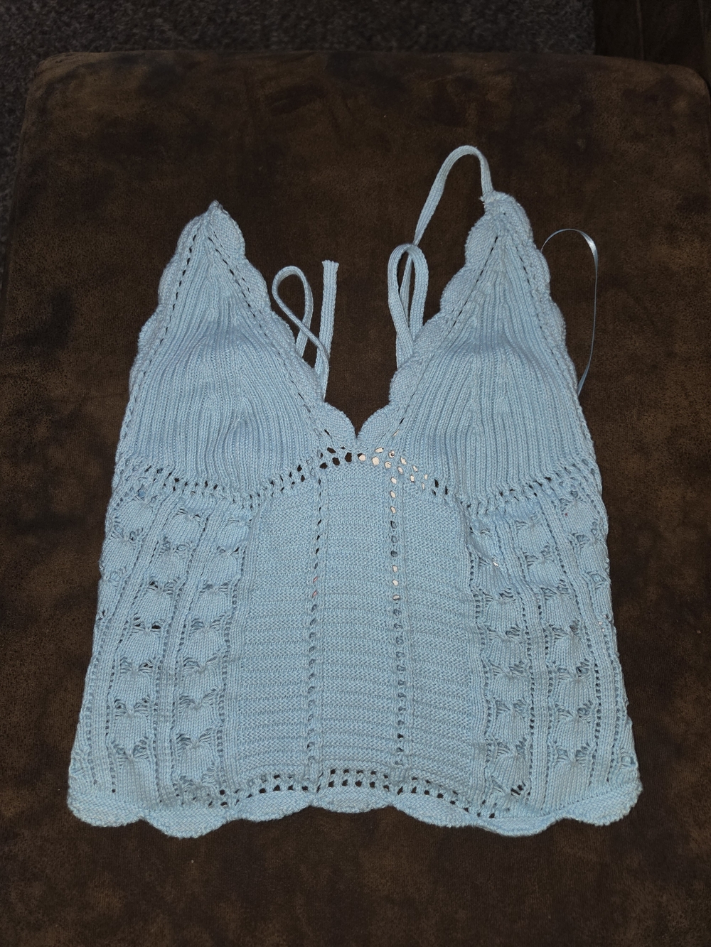 Free People Light Blue Knit Crochet Crop Top